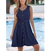 CUPSHE Women’s Hollow Out Mini Dress Cover Up Ribbed Knit Scoop Neck Sleeveless Beach Spring Summer Dresses(Navy Blue)