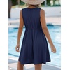 CUPSHE Women’s Hollow Out Mini Dress Cover Up Ribbed Knit Scoop Neck Sleeveless Beach Spring Summer Dresses(Navy Blue)