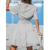 CUPSHE Women’s Mini Dress Striped V Neck Short Sleeve Ruffled Smocked Waist Short A Line Beach Dresses(Black Striped)