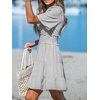 CUPSHE Women’s Mini Dress Striped V Neck Short Sleeve Ruffled Smocked Waist Short A Line Beach Dresses(Black Striped)