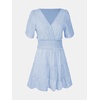 CUPSHE Women’s Mini Dress Striped V Neck Short Sleeve Ruffled Smocked Waist Short A Line Beach Dresses(Blue Striped)