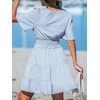 CUPSHE Women’s Mini Dress Striped V Neck Short Sleeve Ruffled Smocked Waist Short A Line Beach Dresses(Blue Striped)