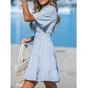 CUPSHE Women’s Mini Dress Striped V Neck Short Sleeve Ruffled Smocked Waist Short A Line Beach Dresses(Blue Striped)
