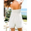 CUPSHE Womens Summer Boho Floral Romper Spaghetti Strap Smocked Swiss Dot Rompers Casual Beach Vacation Jumpsuit with Pockets(White Blue)