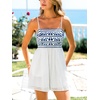 CUPSHE Womens Summer Boho Floral Romper Spaghetti Strap Smocked Swiss Dot Rompers Casual Beach Vacation Jumpsuit with Pockets(White Blue)