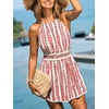 CUPSHE Women’s Summer Boho Romper Halter Floral Print Sleeveless Smocked Waist Wide Leg Vacation Short Jumpsuit with Pockets(Boho Red)
