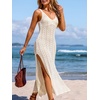 CUPSHE Women’s Swimsuit Cover Up Sleeveless Crochet Beach Coverup Dress Split Maxi Summer Bathing Suit Cover Ups(Beige)