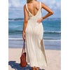 CUPSHE Women’s Swimsuit Cover Up Sleeveless Crochet Beach Coverup Dress Split Maxi Summer Bathing Suit Cover Ups(Beige)