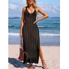 CUPSHE Women’s Swimsuit Cover Up Sleeveless Crochet Beach Coverup Dress Split Maxi Summer Bathing Suit Cover Ups(Black)