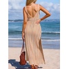 CUPSHE Women’s Swimsuit Cover Up Sleeveless Crochet Beach Coverup Dress Split Maxi Summer Bathing Suit Cover Ups(Natural)