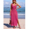 CUPSHE Women’s Swimsuit Cover Up Sleeveless Crochet Beach Coverup Dress Split Maxi Summer Bathing Suit Cover Ups(Rose Red)