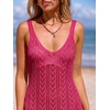 CUPSHE Women’s Swimsuit Cover Up Sleeveless Crochet Beach Coverup Dress Split Maxi Summer Bathing Suit Cover Ups(Rose Red)