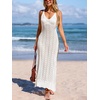 CUPSHE Women’s Swimsuit Cover Up Sleeveless Crochet Beach Coverup Dress Split Maxi Summer Bathing Suit Cover Ups(White)