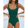 CUPSHE Women’s Tankini Set Square Neck Lace Trim Two Piece Swimsuits | Removable Soft Cups, Ruched Tummy Control, Adjustable Wide Straps, Mid Rise, Standard Coverage, Classic Style, For Beach(Eucalyptus Green)