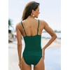 CUPSHE Women’s Tankini Set Square Neck Lace Trim Two Piece Swimsuits | Removable Soft Cups, Ruched Tummy Control, Adjustable Wide Straps, Mid Rise, Standard Coverage, Classic Style, For Beach(Eucalyptus Green)