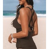 CUPSHE Women’s Tankini Top Deep V Neck Crossback Swimwear Top Only | Crisscross Self Tie, Removable Soft Cups, Adjustable Dual Straps, Cutout, Ruched Bathing Suit, For Beach(Brown)