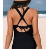 CUPSHE Women’s Tankini Top Deep V Neck Crossback Swimwear Top Only | Crisscross Self Tie, Removable Soft Cups, Adjustable Dual Straps, Cutout, Ruched Bathing Suit, For Beach(Black)