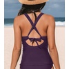 CUPSHE Women’s Tankini Top Deep V Neck Crossback Swimwear Top Only | Crisscross Self Tie, Removable Soft Cups, Adjustable Dual Straps, Cutout, Ruched Bathing Suit, For Beach(Deep Purple)