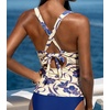 CUPSHE Women’s Tankini Top Deep V Neck Crossback Swimwear Top Only | Crisscross Self Tie, Removable Soft Cups, Adjustable Dual Straps, Cutout, Ruched Bathing Suit, For Beach(Cream/Deep Purple Floral)