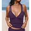 CUPSHE Women’s Tankini Top Deep V Neck Crossback Swimwear Top Only | Crisscross Self Tie, Removable Soft Cups, Adjustable Dual Straps, Cutout, Ruched Bathing Suit, For Beach(Deep Purple)