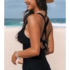 CUPSHE Women’s Tankini Top Deep V Neck Crossback Swimwear Top Only | Crisscross Self Tie, Removable Soft Cups, Adjustable Dual Straps, Cutout, Ruched Bathing Suit, For Beach(Black)