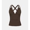 CUPSHE Women’s Tankini Top Deep V Neck Crossback Swimwear Top Only | Crisscross Self Tie, Removable Soft Cups, Adjustable Dual Straps, Cutout, Ruched Bathing Suit, For Beach(Brown)