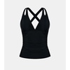 CUPSHE Women’s Tankini Top Deep V Neck Crossback Swimwear Top Only | Crisscross Self Tie, Removable Soft Cups, Adjustable Dual Straps, Cutout, Ruched Bathing Suit, For Beach(Black)