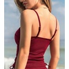 CUPSHE Women’s Tankini Top Swimsuit Drawstring Ribbed Swim Top | Removable Soft Cups, Adjustable Strap, Tummy Control Ruched Waist, Easy To Mix And Match, Bathing Suit For Beach Vacation(Maroon Red)
