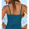 CUPSHE Women’s Tankini Top Swimsuit Drawstring Ribbed Swim Top | Removable Soft Cups, Adjustable Strap, Tummy Control Ruched Waist, Easy To Mix And Match, Bathing Suit For Beach Vacation(Teal Blue)