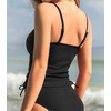 CUPSHE Women’s Tankini Top Swimsuit Drawstring Ribbed Swim Top | Removable Soft Cups, Adjustable Strap, Tummy Control Ruched Waist, Easy To Mix And Match, Bathing Suit For Beach Vacation(Black)