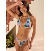 CUPSHE Women’s Triangle Bikini Set Halter V Neck Two Piece Swimsuit | Bathing Suit, Removable Soft Cups, Backless Self Tie, String Side Tie, High Leg Cut, Cheeky Coverage, Beach Vacation(Purple/Orange Floral)