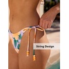 CUPSHE Women’s Triangle Bikini Set Halter V Neck Two Piece Swimsuit | Bathing Suit, Removable Soft Cups, Backless Self Tie, String Side Tie, High Leg Cut, Cheeky Coverage, Beach Vacation(Purple/Orange Floral)