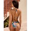 CUPSHE Women’s Triangle Bikini Set Halter V Neck Two Piece Swimsuit | Bathing Suit, Removable Soft Cups, Backless Self Tie, String Side Tie, High Leg Cut, Cheeky Coverage, Beach Vacation(Purple/Orange Floral)