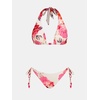 CUPSHE Women’s Triangle Bikini Set Halter V Neck Two Piece Swimsuit | Bathing Suit, Removable Soft Cups, Backless Self Tie, String Side Tie, High Leg Cut, Cheeky Coverage, Beach Vacation(Cream/Pink Floral)