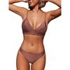 CUPSHE Women’s Bikini Sets V Neck Bathing Suit Ribbed Low Rise | Triangle Bikini Top, Plunging V Neck, Removable Soft Cups, Adjustable Spaghetti Straps, Wide Underband, Textured Fabric(Brick Red)