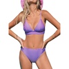 CUPSHE Women’s Bikini Sets V Neck Bathing Suit Ribbed Low Rise | Triangle Bikini Top, Plunging V Neck, Removable Soft Cups, Adjustable Spaghetti Straps, Wide Underband, Textured Fabric(Purple Striped)