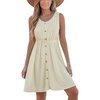 CUPSHE Women’s Hollow Out Mini Dress Cover Up Ribbed Knit Scoop Neck Sleeveless Beach Spring Summer Dresses(Beige)