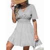 CUPSHE Women’s Mini Dress Striped V Neck Short Sleeve Ruffled Smocked Waist Short A Line Beach Dresses(Black Striped)