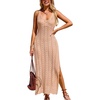 CUPSHE Women’s Swimsuit Cover Up Sleeveless Crochet Beach Coverup Dress Split Maxi Summer Bathing Suit Cover Ups(Natural)
