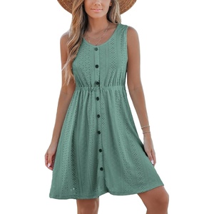 CUPSHE Women’s Hollow Out Mini Dress Cover Up Ribbed Knit Scoop Neck Sleeveless Beach Spring Summer Dresses(Green)