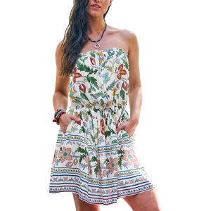 CUPSHE Women’s Strapless Floral Mini Dress Summer Ruffle Tube Top A-Line Sundress Casual Flowy Beach Vacation Outfits 2026(Green Floral)