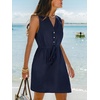 CUPSHE Women Swimsuit Coverups Sleeveless Beach Coverup Dresses | Sleeveless Swim Cover Ups, V Neck Bathing Suit Coverup for Women, Button Up Beach Coverup Dresses(Navy)