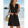 CUPSHE Women Swimsuit Coverups Sleeveless Beach Coverup Dresses | Sleeveless Swim Cover Ups, V Neck Bathing Suit Coverup for Women, Button Up Beach Coverup Dresses(Black)