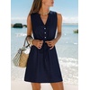 CUPSHE Women Swimsuit Coverups Sleeveless Beach Coverup Dresses | Sleeveless Swim Cover Ups, V Neck Bathing Suit Coverup for Women, Button Up Beach Coverup Dresses(Navy)