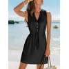 CUPSHE Women Swimsuit Coverups Sleeveless Beach Coverup Dresses | Sleeveless Swim Cover Ups, V Neck Bathing Suit Coverup for Women, Button Up Beach Coverup Dresses(Black)