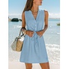 CUPSHE Women Swimsuit Coverups Sleeveless Beach Coverup Dresses | Sleeveless Swim Cover Ups, V Neck Bathing Suit Coverup for Women, Button Up Beach Coverup Dresses(Blue)