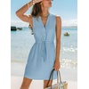 CUPSHE Women Swimsuit Coverups Sleeveless Beach Coverup Dresses | Sleeveless Swim Cover Ups, V Neck Bathing Suit Coverup for Women, Button Up Beach Coverup Dresses(Blue)