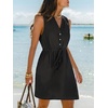 CUPSHE Women Swimsuit Coverups Sleeveless Beach Coverup Dresses | Sleeveless Swim Cover Ups, V Neck Bathing Suit Coverup for Women, Button Up Beach Coverup Dresses(Black)