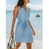 CUPSHE Women Swimsuit Coverups Sleeveless Beach Coverup Dresses | Sleeveless Swim Cover Ups, V Neck Bathing Suit Coverup for Women, Button Up Beach Coverup Dresses(Blue)