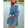 CUPSHE Women’s Swimsuit Coverup Shirt Bathing Suit Cover Up Dress | The Lightweight Beach Cover Up Shirt, Long Sleeve Bathing Suit Coverup Dress with Pockets is perfect for beach days(Blue)